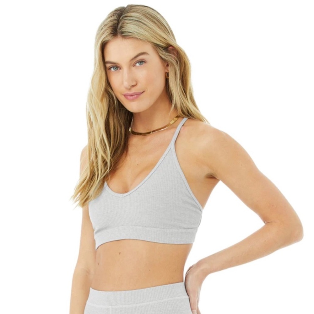 Alo Yoga Ribbed Blissful Bra Gray Size S